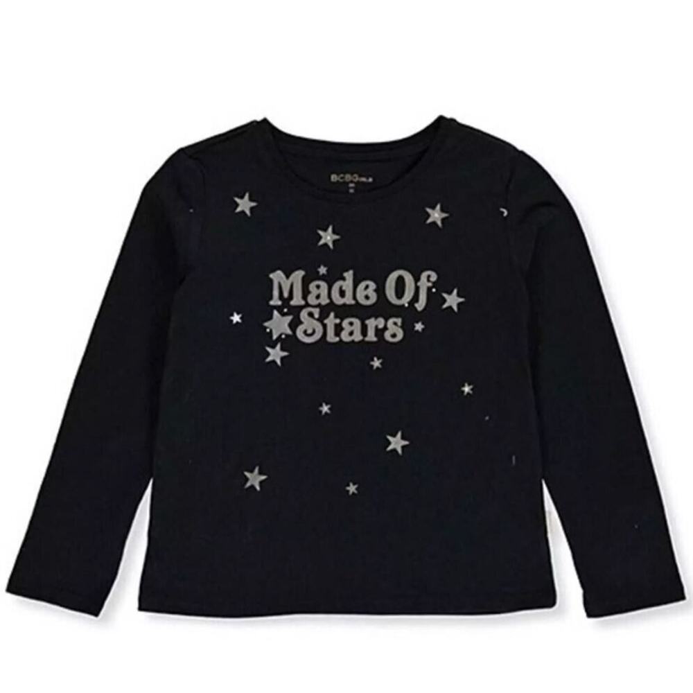 BCBGirls Long Sleeve Graphic Print Tee "Made of Stars" in Black Size 6 MSRP $26